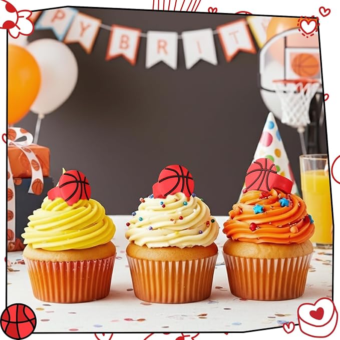 Honeydak 48 Pcs Basketball Cupcake Rings Toppers Decoration Sport Ball Theme - Image 4