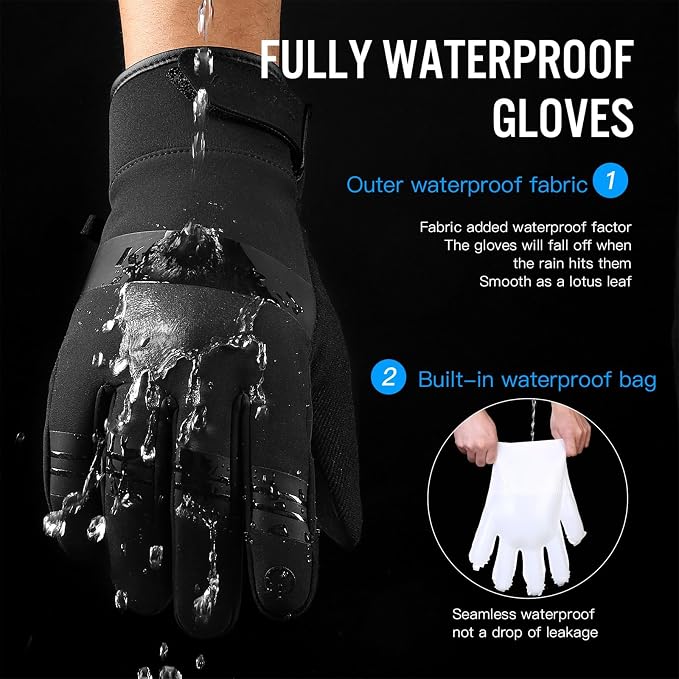 FOXLVDA 10℉ Winter Gloves Men Women, Waterproof Windproof Thermal Touch Screen - Image 2