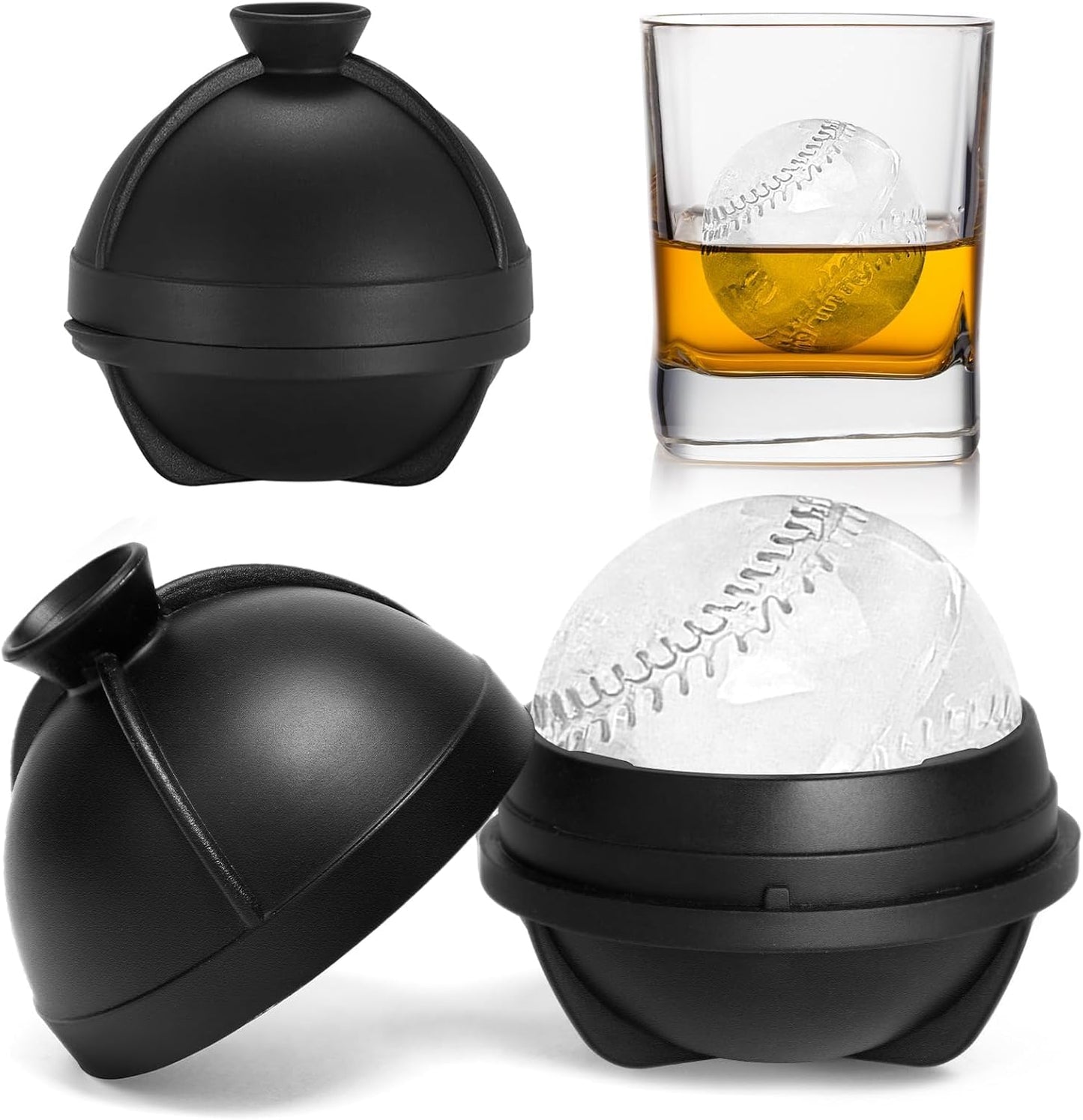 2 Pack Baseball Ice Cube Mold 2.5 Inch Large Silicone 3D Baseball Ice Cube Molds Fun Shapes Novelty Baseball Cube Molds Christmas Gifts for Cocktails, Bourbon, Brandy, Whiskey (2, Baseball)