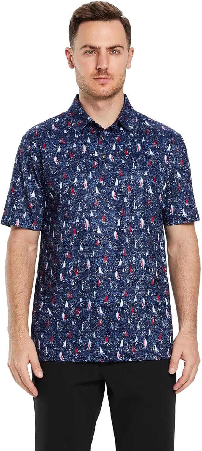 Golf Shirts for Men Dry Fit Short Sleeve Print Performance Moisture Wicking - Image 2