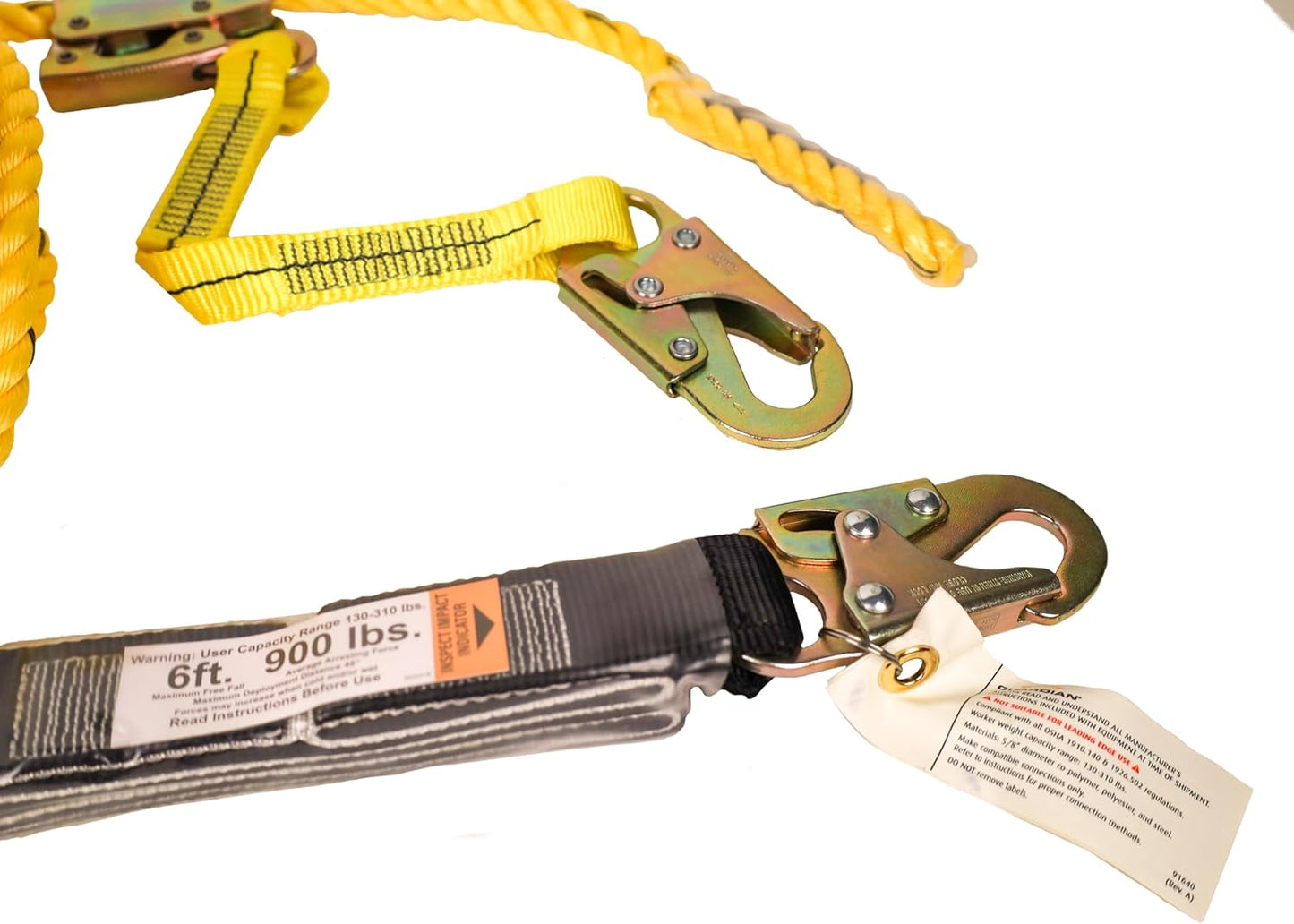 Guardian 01320 50 ft Vertical Lifeline Assembly (VLA) with Adjustable Rope Grab and Shock Absorber | OSHA Compliant