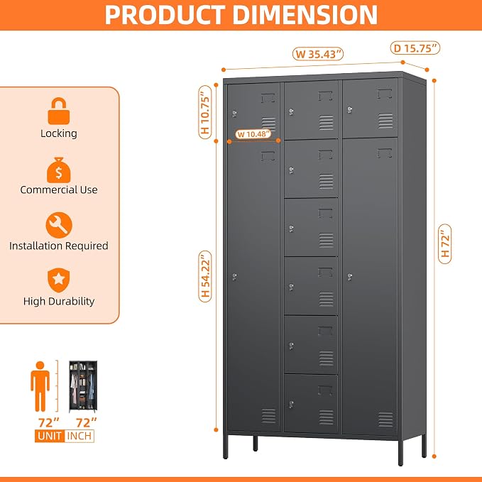 METAN Metal Locker for School Office Gym Bedroom, 10 Doors Steel Storage Locker - Image 3