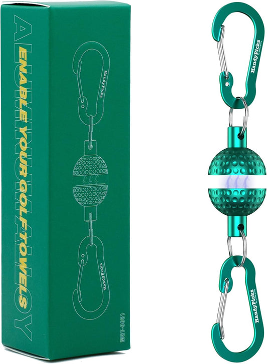 Handy Picks Magnetic Clip for Golf Towels, Original Mini Golf Ball Design, Industrial Neodymium Magnet for Strong Hold to Cart or Clubs, Essential Golf Accessory for Golf Lovers