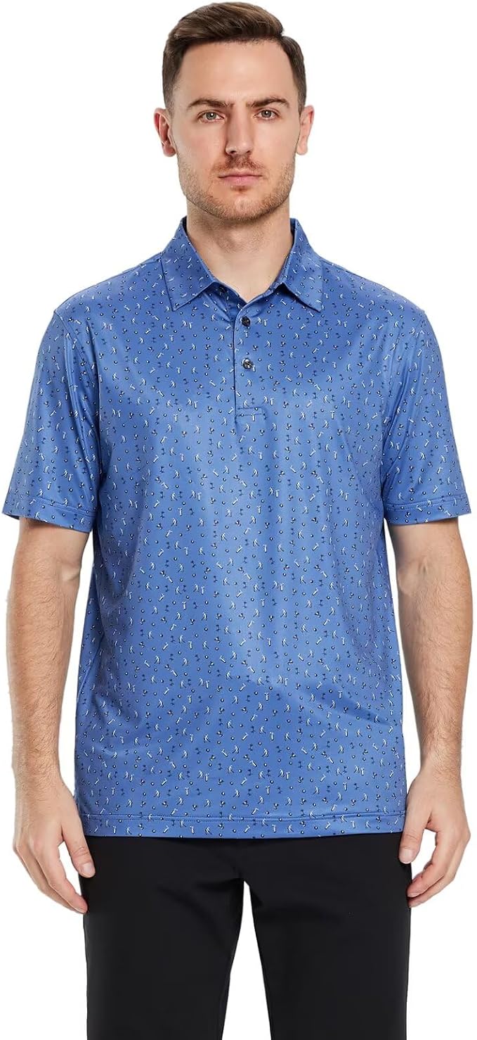 Golf Shirts for Men Dry Fit Short Sleeve Print Performance Moisture Wicking - Image 2