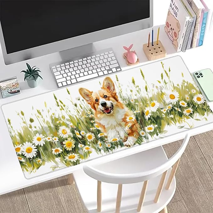Corgi Daisy Gaming Mouse Pad, Office Desk Mat, Anti-Slip Rubber Base Cool - Image 2