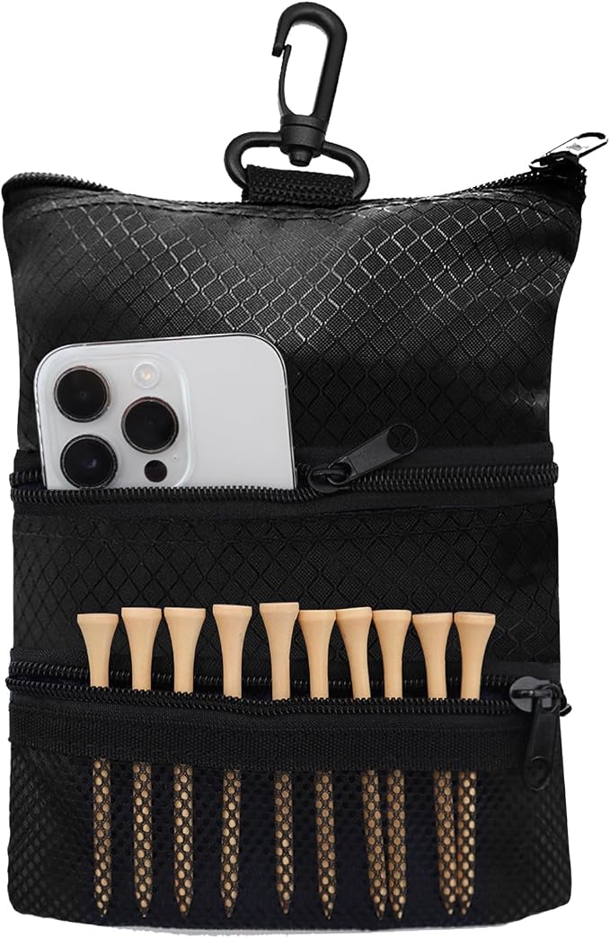 Golf Bag Accessories Valuables Pouch Bags Multi Pocket Zipper Hook by AmySport