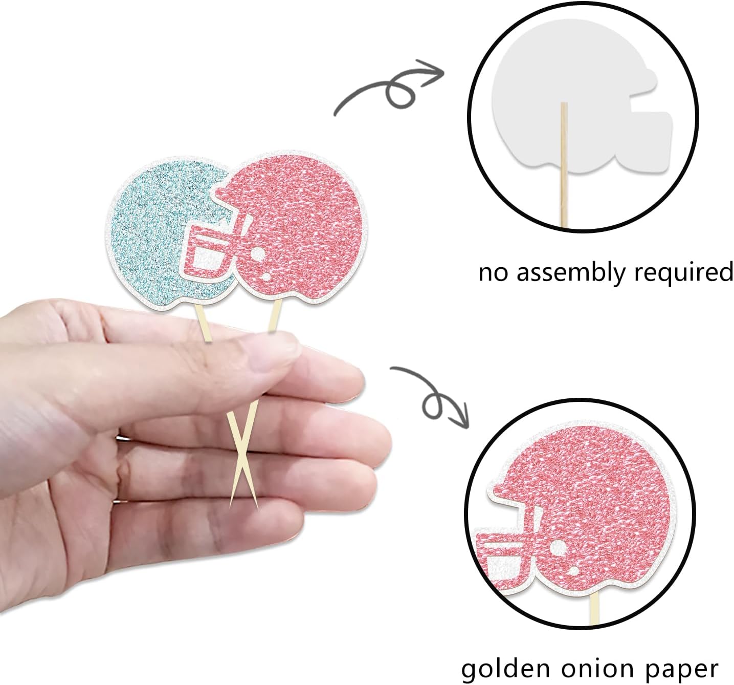 24 Pack Glitter Football Gender Reveal Helmet Cupcake Toppers Picks Boy or Girl Rugby Birthday Cake Toppers for Gender Reveal Baby Shower Birthday Party Decorations (Helmet)