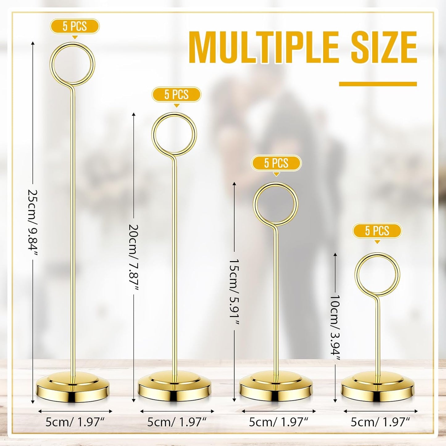 20 Pcs Table Number Holders 4/6/8/10 Inch Place Card Holder Stands Wire Photo Clips Metal Table Card Stands for Centerpieces, Photos, Food Signs, Birthdays, Weddings(Gold)