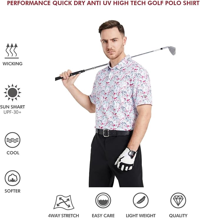 Golf Shirts for Men Dry Fit Short Sleeve Print Performance Moisture Wicking - Image 5