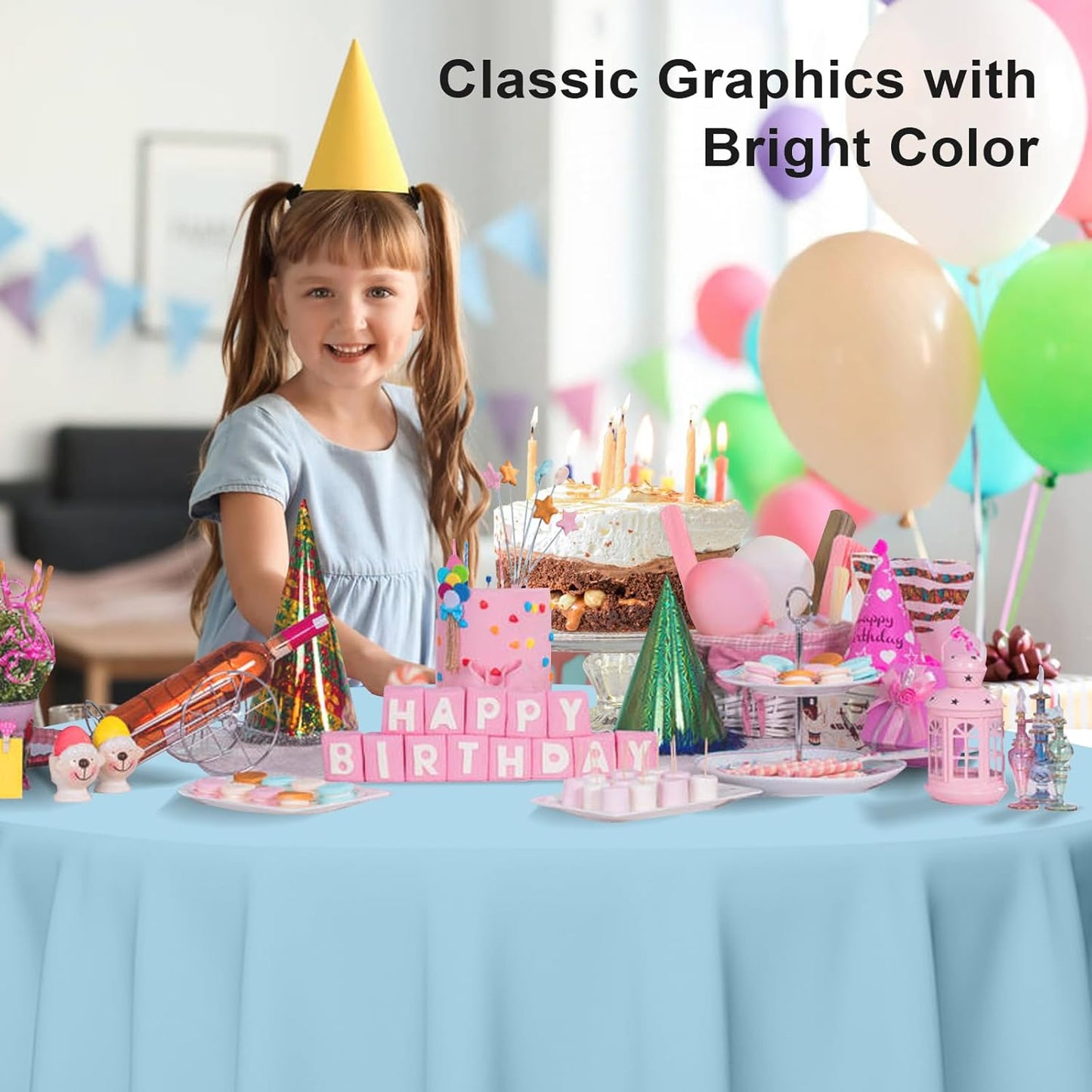 12 Pack Round Disposable Light Blue Tablecloth, Light Blue Plastic Table Cloths for Parties Disposable, 84x84 in Waterproof Camping Tablecloth for Birthday Party Baby Shower Picnic School