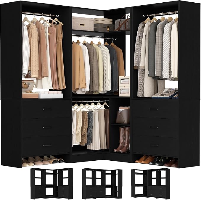 Aheaplus Closet System with 6 Drawers, 4 Hanging Rods & Corner Tower, Corner by Aheaplus