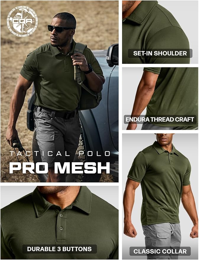 CQR Men's Polo Shirts, Tactical Short Sleeve Golf Performance Shirts, - Image 6