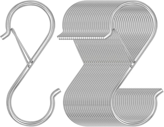 48 Pack S Hooks for Hanging, 3.5 inch Heavy Duty Metal S Hooks with Safety Buckle S Shaped Hooks Pot Rack Closet Hooks for Hanging Plants, Clothes, Kitchen Utensil, Pots, Pans, Bags (Silver)