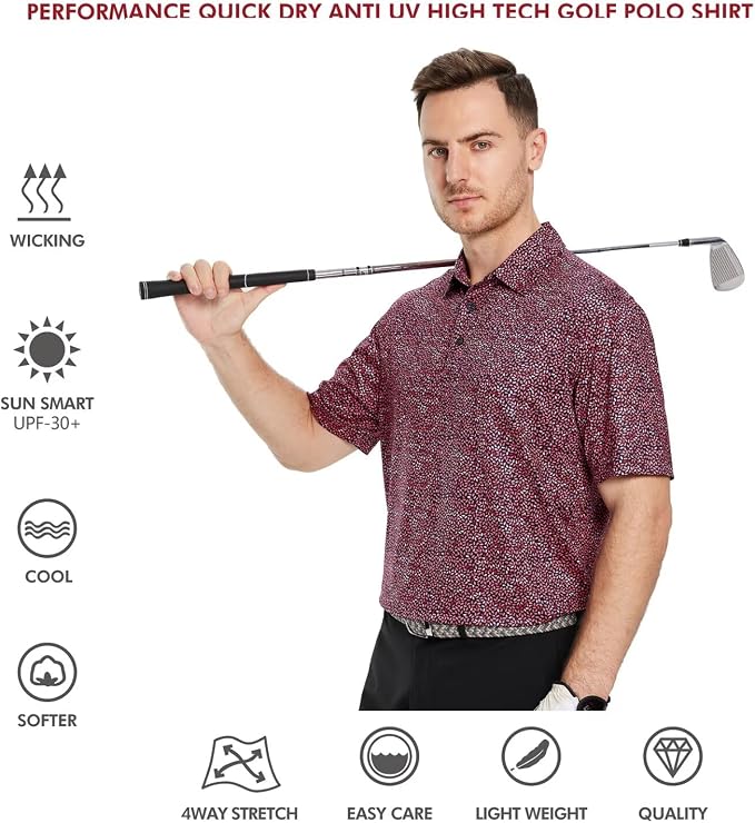 Golf Shirts for Men Dry Fit Short Sleeve Print Performance Moisture Wicking - Image 5