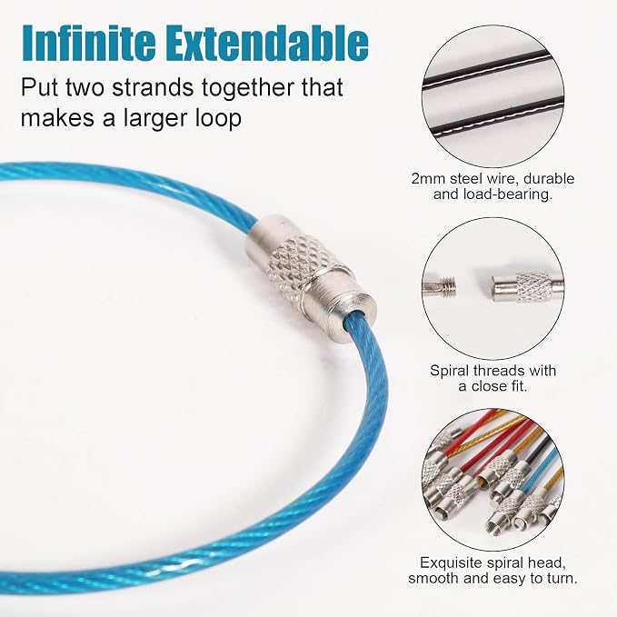 20pcs Stainless Steel Wire Keychains Aircraft Cable Cable Key Ring - Image 5