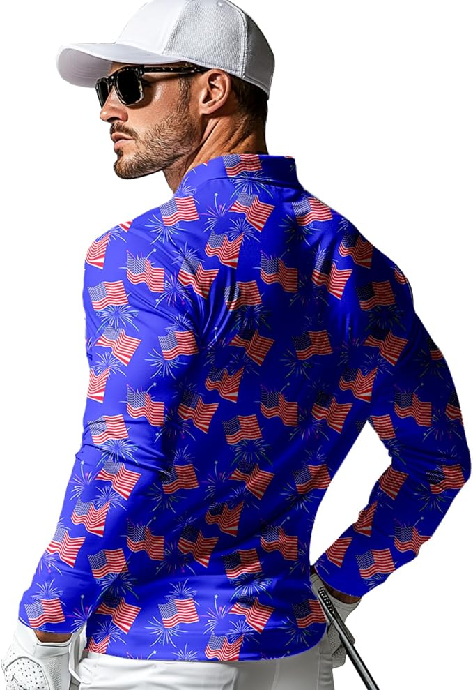 Men's Long Sleeve Golf Shirt Quick Dry 3 Button Work Fishing Outdoor Casual - Image 2