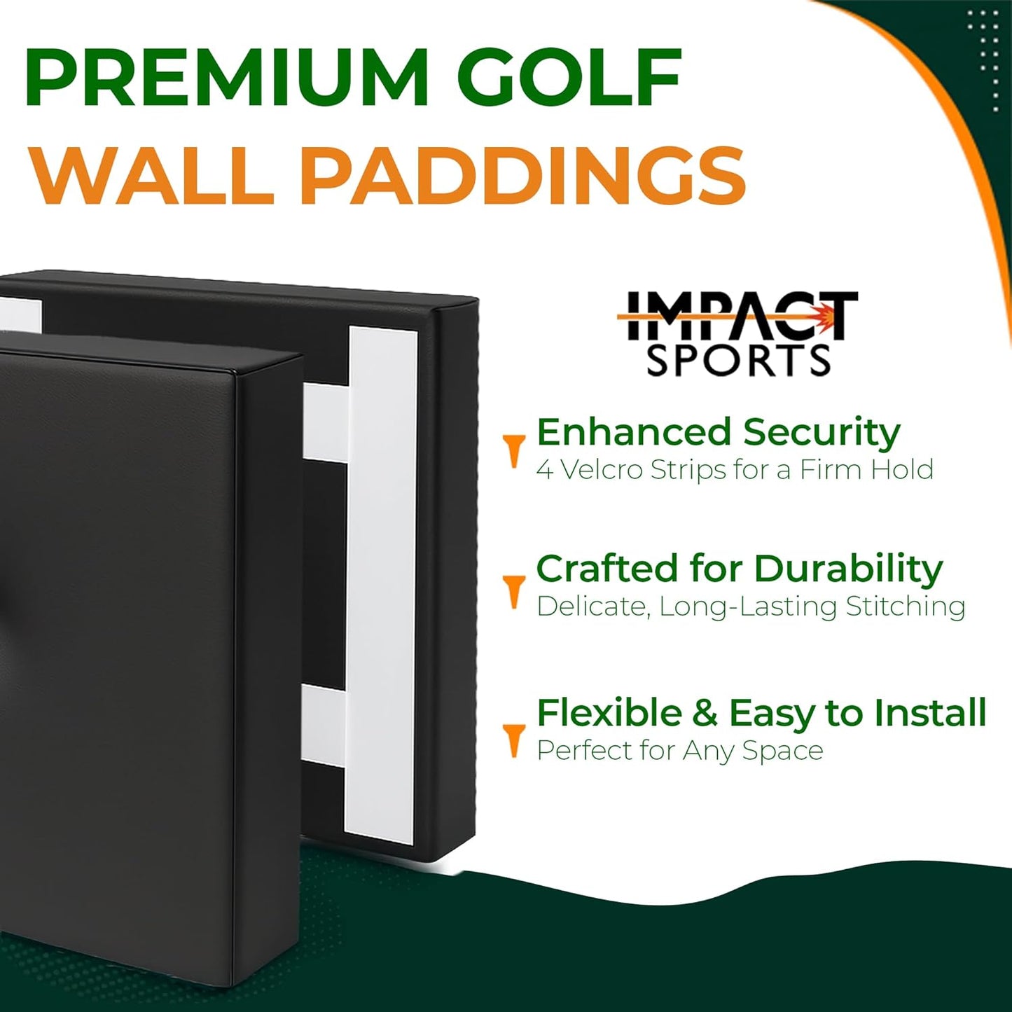 IMPACT SPORTS [12 Pack] Golf Wall Padding Golf Enclosure Padding [20"x20"x2"] Safety Padding Memory Foam with PU Leather Surface for Impact Protection