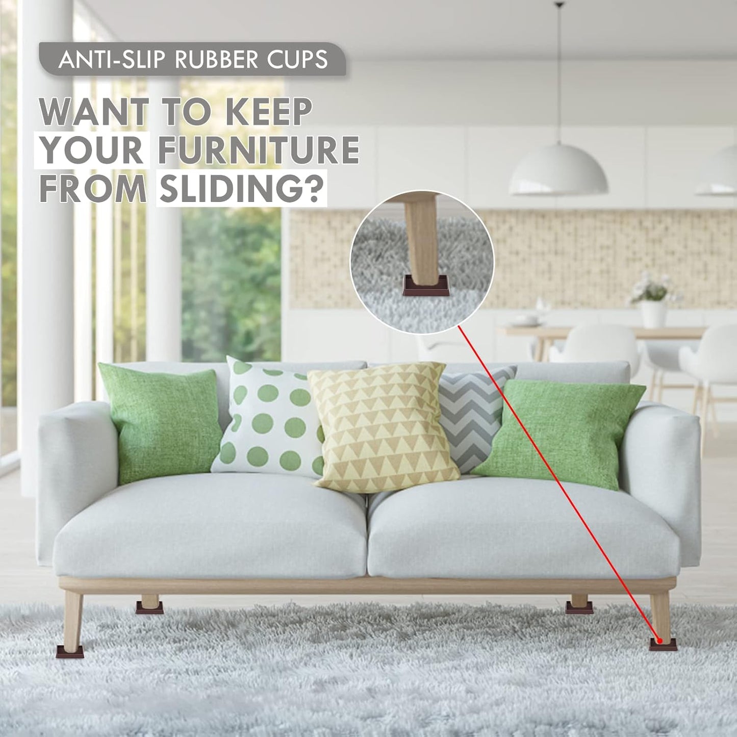 2.5X2.5 Rubber Caster Cups, Non Slip Furniture Pads, Anti-Slip Gripper, Anti Skid Furniture Feet, Anti Slide Floor Protector for Bed Couch Stoppers - 4 Pack Brown