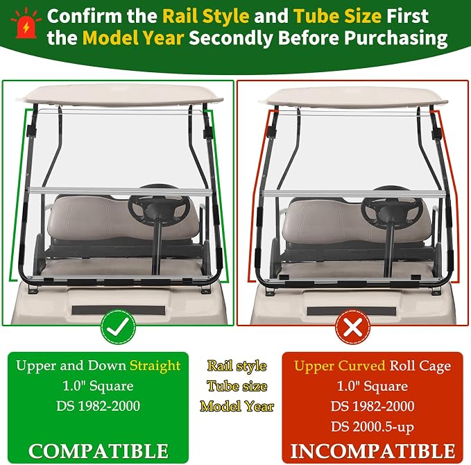 Golf Cart Foldable Windshield 3/16" Only Fits 1982-2000 Club Car DS 1"×1" - Image 2