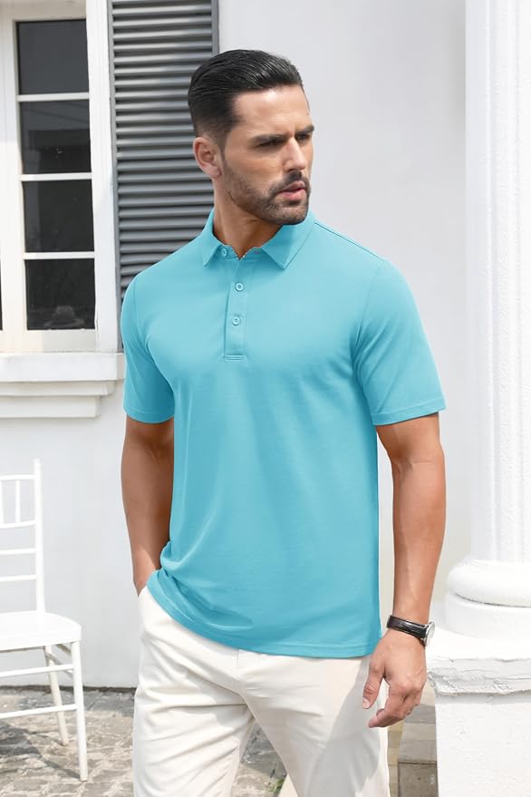 MAGCOMSEN Men's Polo Shirts Short Sleeve Cotton Pique 3 Button Classic Fit - Image 3