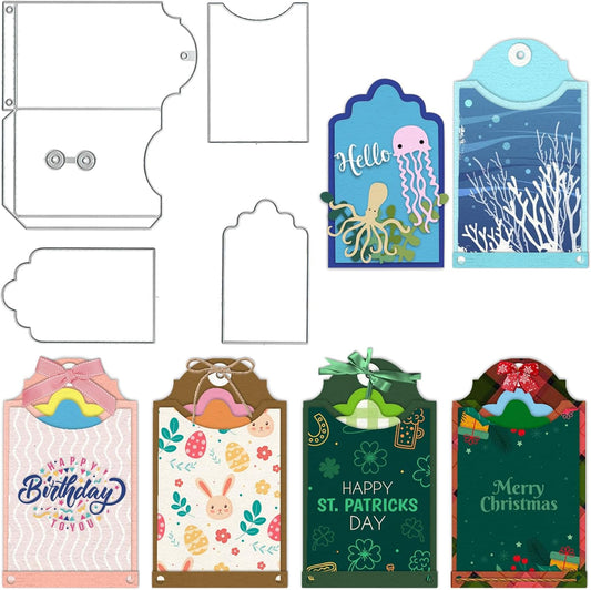 3D Card Shape Die Cuts for Card Making, Rectangular Gift Card Envelope Cutting Dies Sets Label Tag Dies Stencils Embossing Template for Scrapbooking DIY Cards Album Crafts Supplies