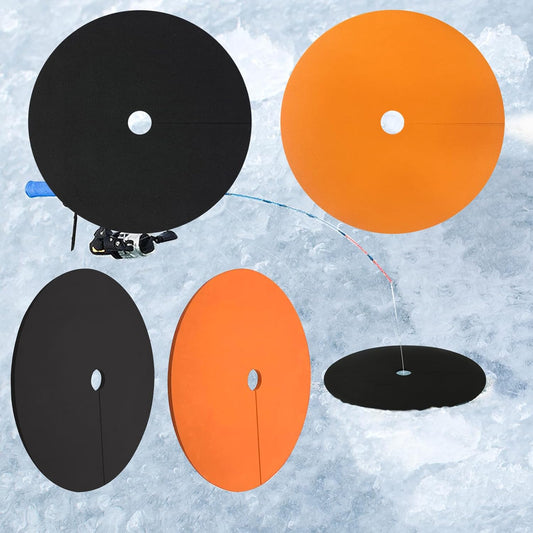 4-Pack Ice Fishing Hole Covers - 12" Insulated Lid for Ice Fish Tip Ups - Essential Winter Fishing Accessories for Fish Houses, Easy to Use and Durable.Black+Orange
