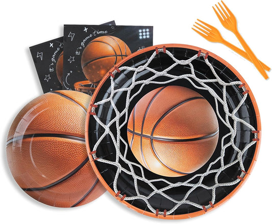 96Pcs Basketball Party Decorations | Serve 24 - Basketball Theme Birthday Party Tableware Set Includes Plates, Forks, Napkins, Supplies for Kids Boys Sport Party Decor