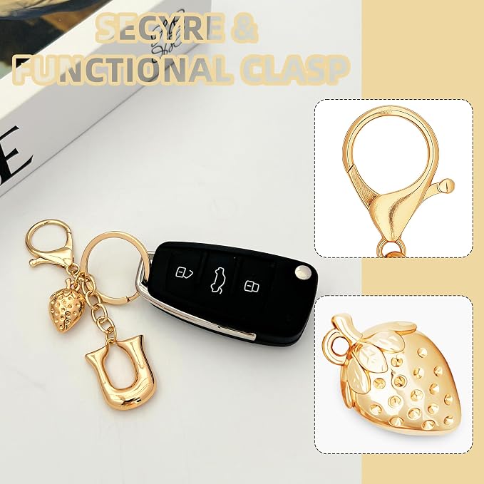 Gold Bubble Heart, Bow & More Designs Letter Initial Keychain Bag Charms – Cute - Image 4