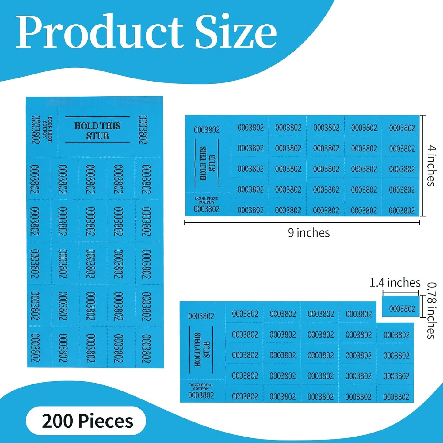 200 Pieces Basket Tickets Auction Chinese Ticket Raffle Tickets Sheets Blue 4"×9" 200 Numbers for Drink Door Prize Fundraiser Silent Carnival Penny Auction Events (200)