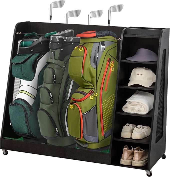 Wooden Golf Bag Organizer Garage Large Golf Bag Storage Rack Stand by RocVanc