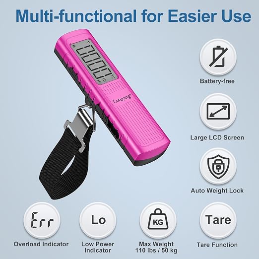 Battery-Free Digital Luggage Scale, 110lbs/50kg Portable Handheld Hanging Scale - Image 4
