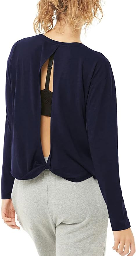 Bestisun Long Sleeve Workout Shirts Yoga Dance Tops Open Back Athletic Clothes - Image 3