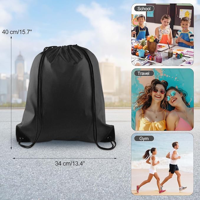 KUUQA 100Pcs Black Drawstring Backpack Bag Sack Drawstring Bags Bulk String - Image 2
