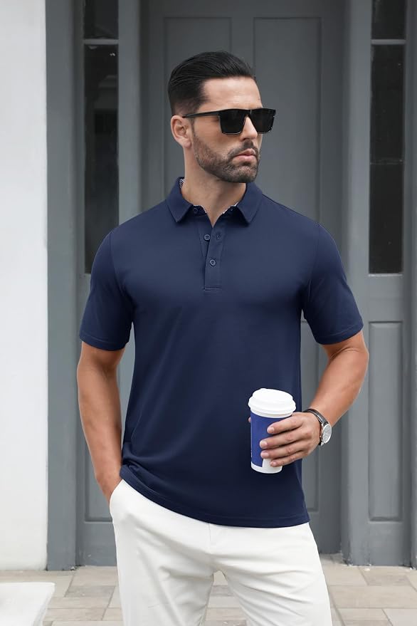 MAGCOMSEN Men's Polo Shirts Short Sleeve Cotton Pique 3 Button Classic Fit - Image 2