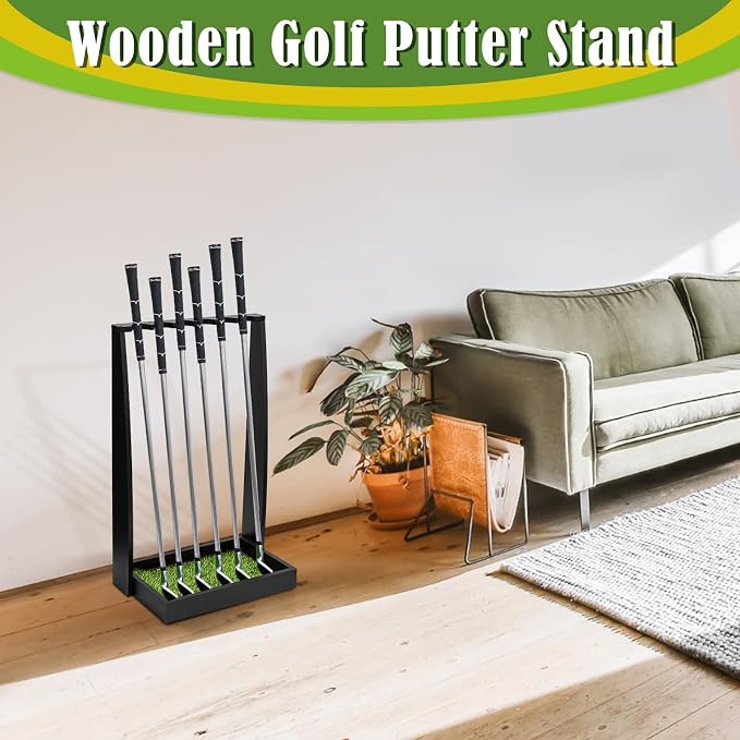 Lenwen Wooden Golf Putter Stand Golf Club Holder Stand Wooden Display Rack - Image 5