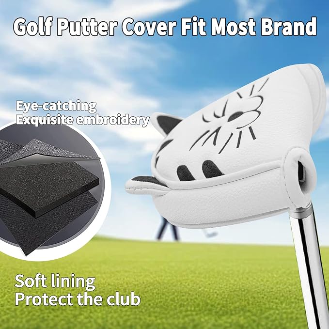 Golf Kitty Head Cover Golf Club White Leather Headcovers 1pc/4pcs Set Fits - Image 3