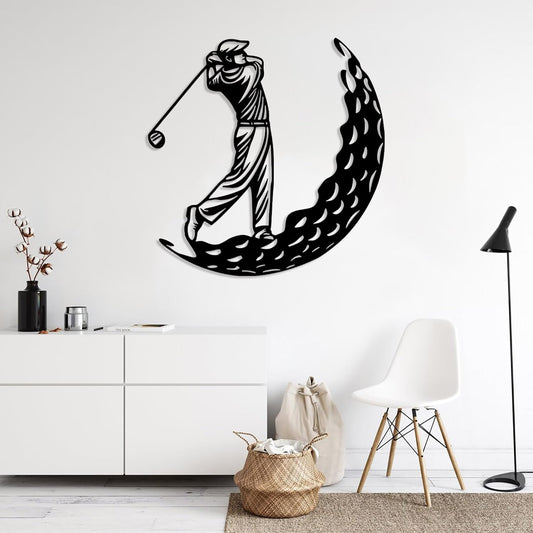 Golf Metal Wall Art, Golfer Metal Wall Decor, Golf Ball Wall Decor, Sports Wall Art, Sports Theme Wall Decor, Gift for Golf Player, Gift For Father, Home Office Wall Art, Man Cave (Black, 28"x28"|70x70cm)