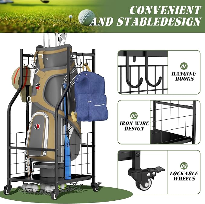 ROOMTEC Golf Bag Storage Garage Organizer, Golf Club Bag Storage Rack - Image 5