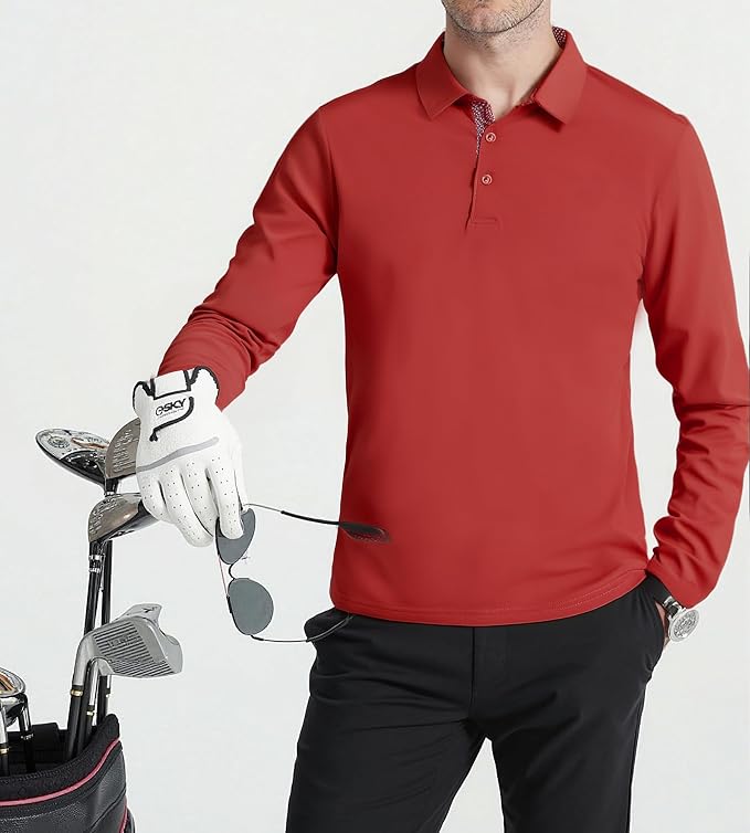 Alex Vando Mens Golf Shirt Moisture Wicking Quick-Dry Solid Long Sleeve Polo - Image 4