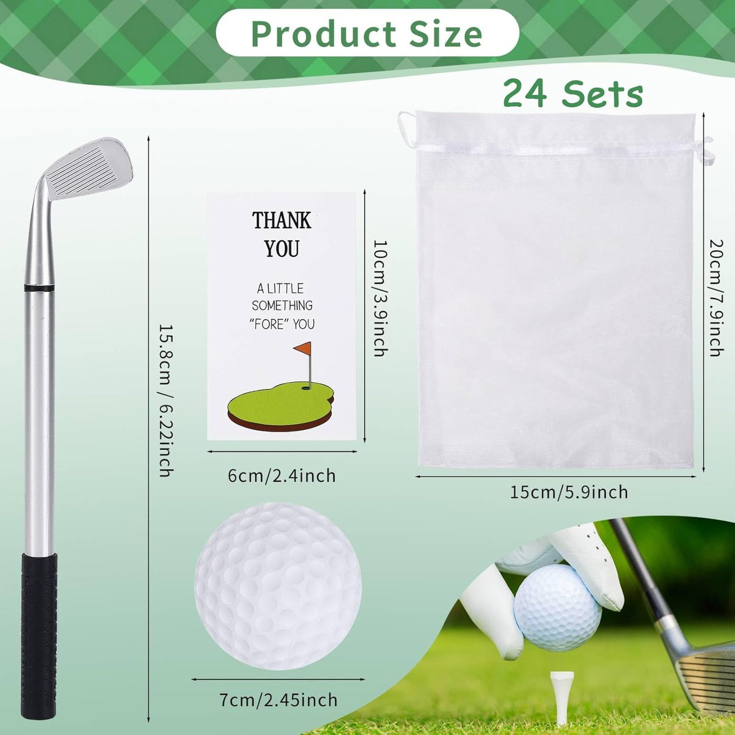 24 Sets Golf Ballpoint Pen Golf Pads Thank You Cards and Bags Golf Club Props Funny Sports Golfing Pen Black Gel Ink Golfing Pen for Men Women Golf Party Office Coworkers Stationery