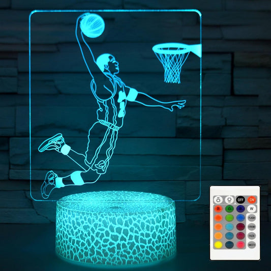i-CHONY Basketball 3D Night Light,Sports Fan Room Decor,16 Colors Changing Dimmable NBA Basketball Lamp for Children's Room Decorations,Holiday Christmas Gifts