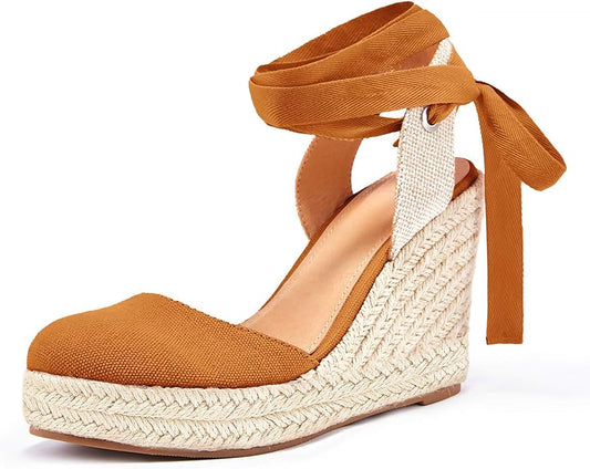 FISACE Womens Summer Espadrille Heel Platform Wedge Sandals Ankle Buckle Strap by FISACE
