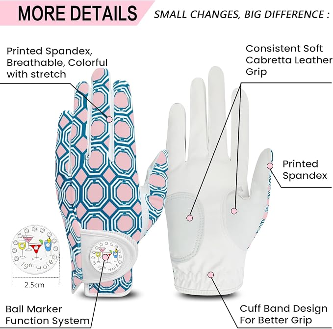 Golf Gloves Women with Ball Marker 2 Pack, Right Handed Golfer Left Hand - Image 2