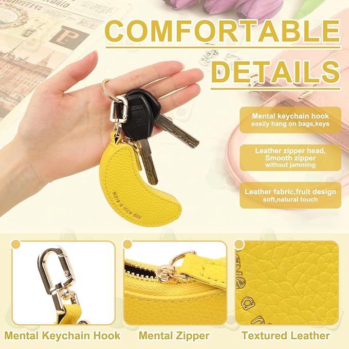 XSUIOY Orange Fruit Coin Purse Keychain Bag Charm, Mini Leather Coin Purse & - Image 3