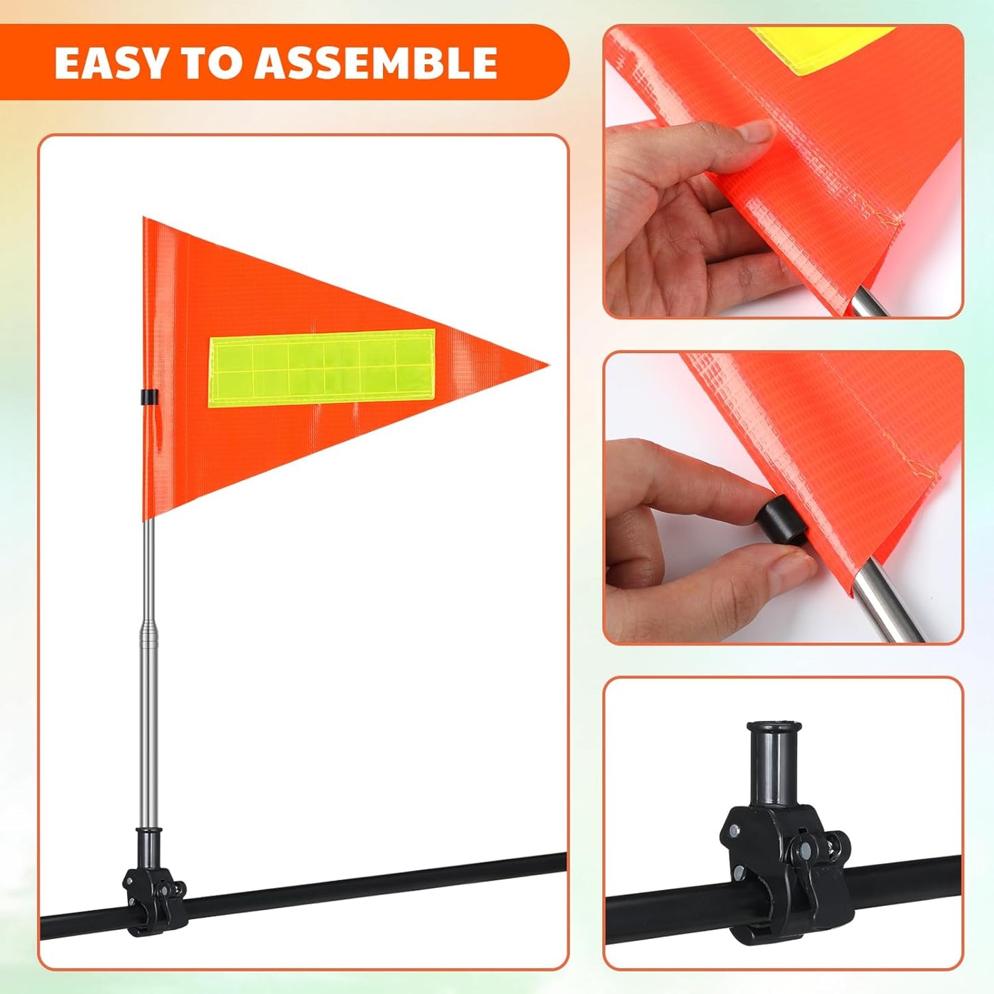Hicarer 2 Set Reflective Golf Cart Flag Pole Kit Golf Cart Flag Holder Accessories Orange Safety Mount with Reflective Stripe Adjustable Height Flagpole Wheelchairs