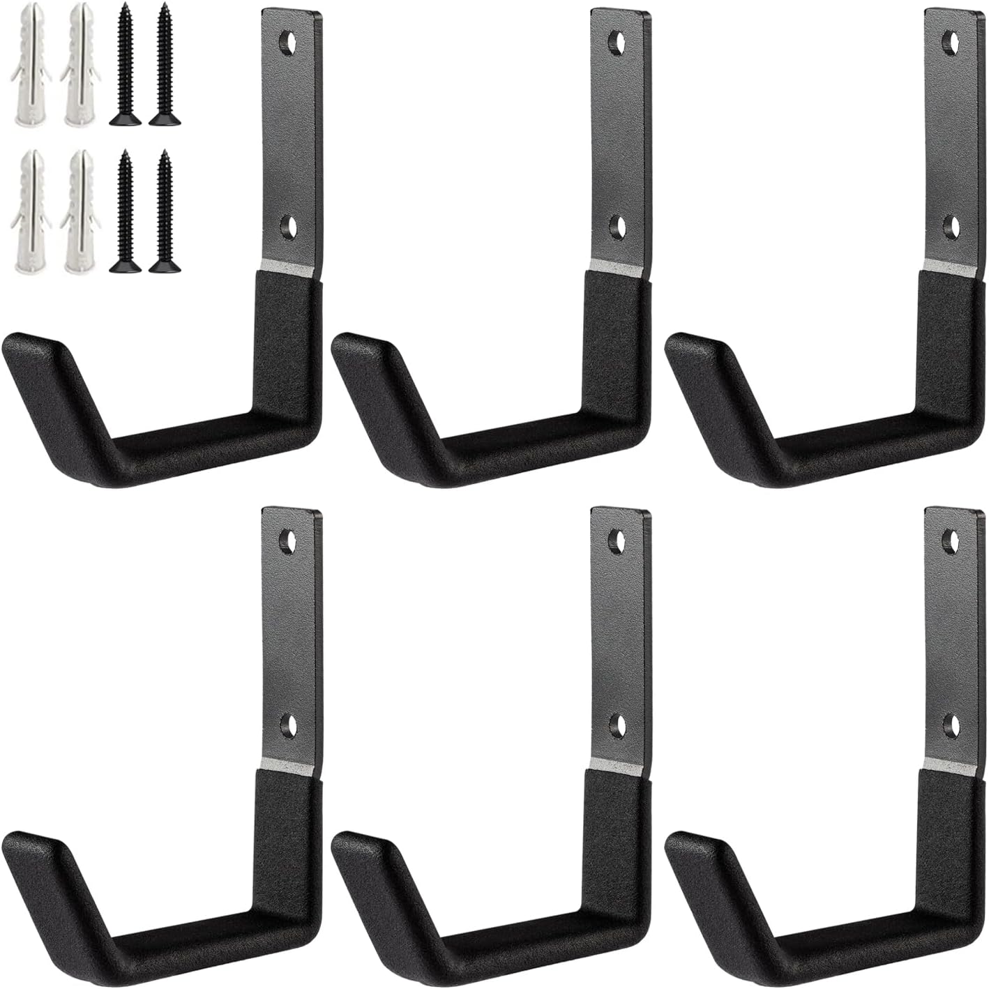 Heavy Duty Wall Mount Hooks - 6 Pack, Small, Organizer with U Hooks Hangers for Garden Hose, Tools & More