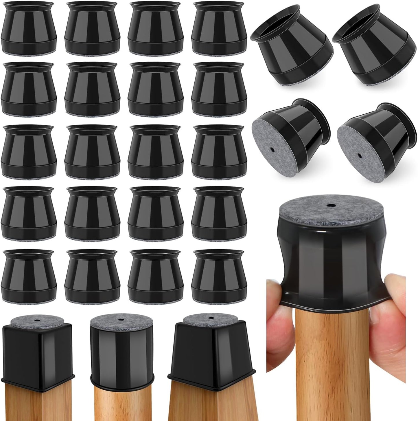 24 Pcs Chair Leg Floor Protectors Round, Silicone Felt Furniture Leg Pads Caps Covers for Hardwood Floors (Fit 15/16" to 1-5/16")