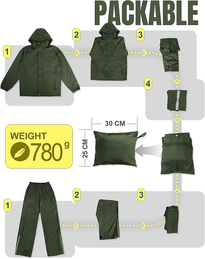 33, 000ft Men's Rain Suit Packable Waterproof Lightweight Rain Gear - Image 6