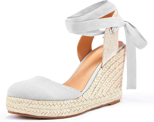 FISACE Womens Summer Espadrille Heel Platform Wedge Sandals Ankle Buckle Strap by FISACE
