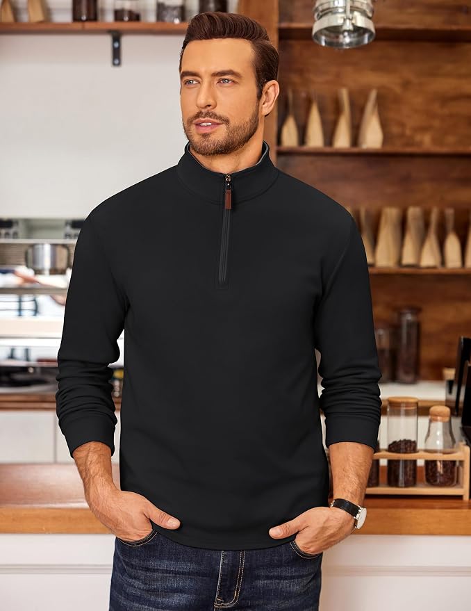 COOFANDY Men's Fleece Quarter Zip Pullover Long Sleeve Mock Neck Sweatshirt - Image 3